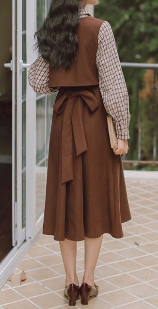 重ね着風 Aライン シャツワンピース 格子柄 レトロ ガーリー 重ね着風 Aライン シャツワンピース 格子柄 レトロ ガーリー