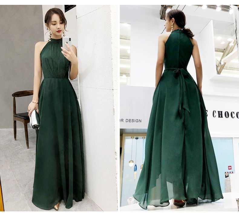 3色 ロングワンピース ホルターネック シアー シフォン r330