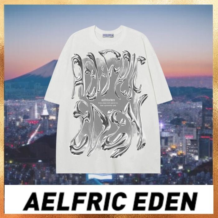AELFRIC EDEN】シルバー アブストラクト プリント Tシャツ (Aelfric