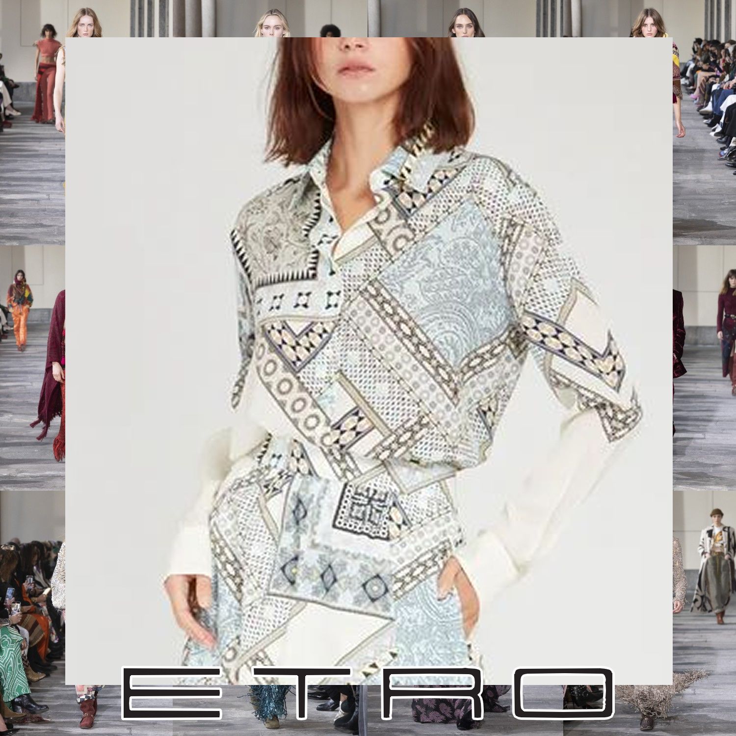 ETRO ポケットチーフ プレイスメントプリント シャツ ホワイト-