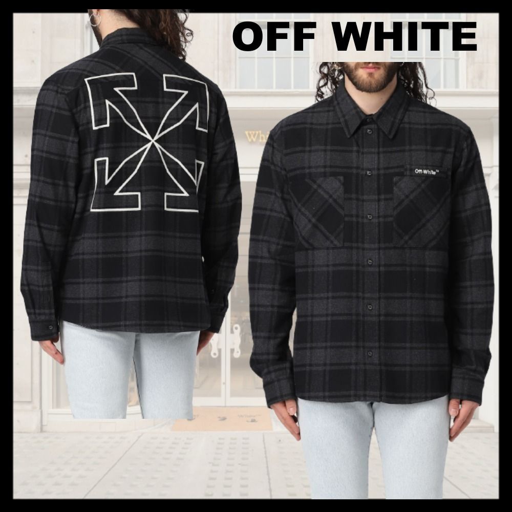 関税送料込【OFF WHITE】フランネル チェック シャツ (Off-White
