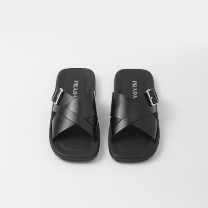 ■PRADA プラダ ブラッシュドレザー スライドサンダル 23SS】新作 ブラッシュドレザー スライドサンダル◇プラダ