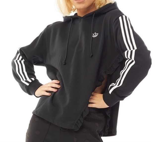 ADIDAS 片側 サイド フリル付き スリット フーディー パーカー
