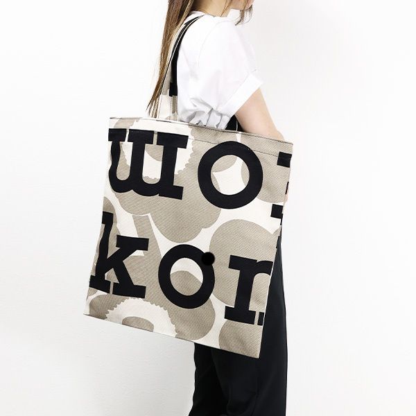 新品 marimekko コットンキャンバス ロゴ ウニッコ トートバッグ