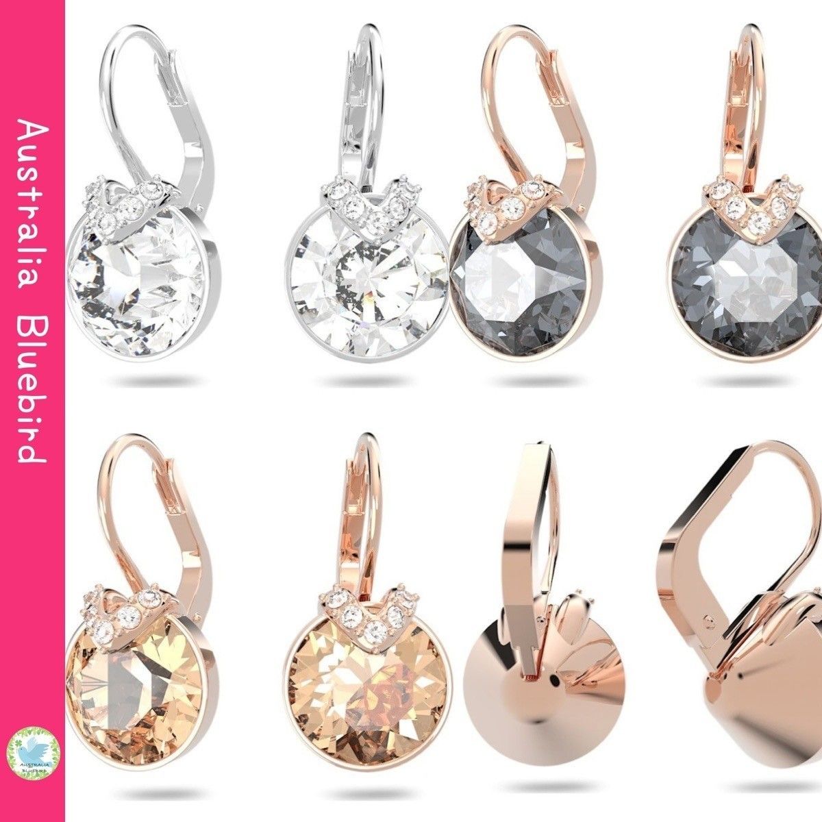 Bella V ドロップピアス, ラウンドカット, ピンク, ローズ
