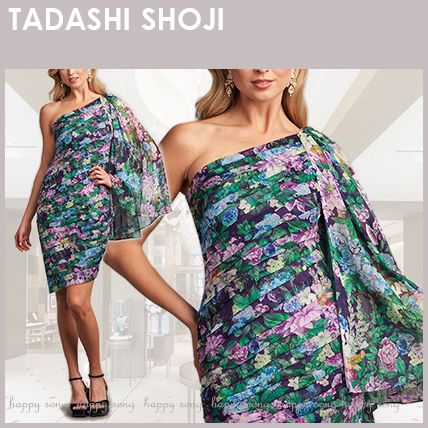 ご専用新品TADASHI SHOJI タダシ ケープスリーブワンショルダードレス
