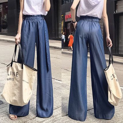 涼しげな ワイドパンツ ジーンズ ソフトデニム風 テンセル 韓国 涼しげな ワイドパンツ ジーンズ ソフトデニム風 テンセル 韓国