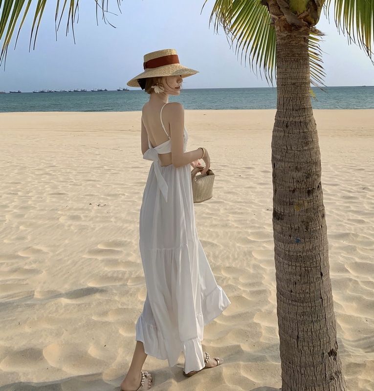 リゾートビーチワンピースウエストリボン Beachwear | ワンピース リゾート サマードレス 海 ウエスト切替