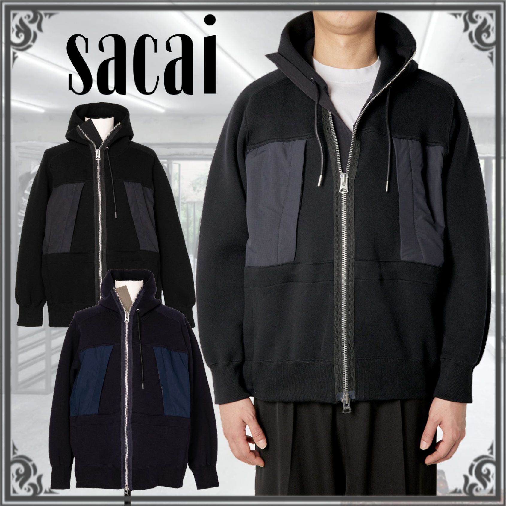 すぐ届く】sacai《Nylon Twill x Sponge Sweat Hoodie》送料込 (sacai