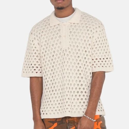 STUSSY☆ BIG MESH POLO SWEATER メッシュ ニットポロシャツ (STUSSY