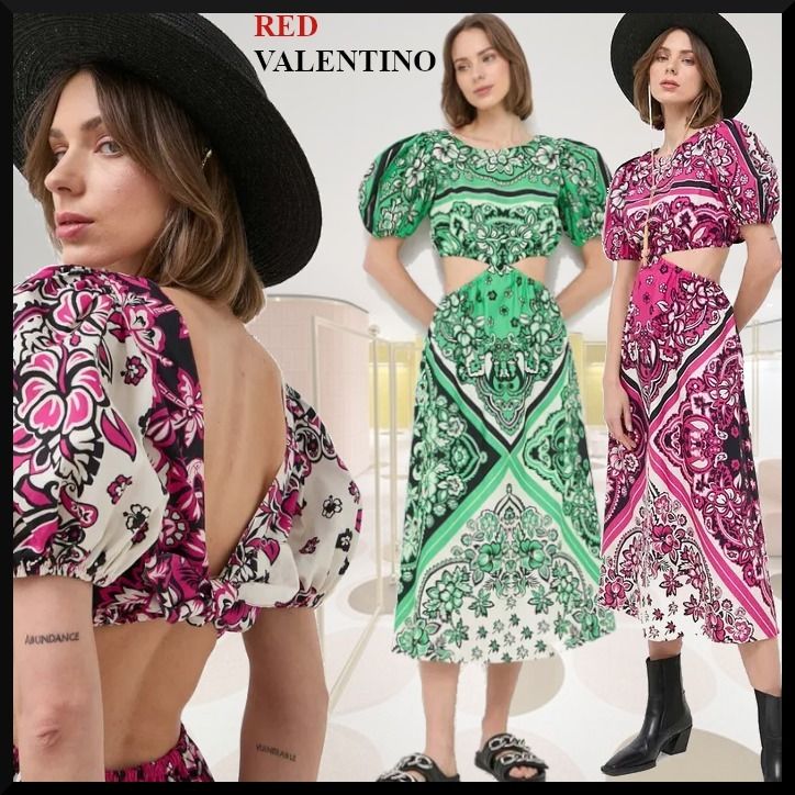 RED VALENTINO】BANDANAプリント コットン ポプリン ドレス (RED