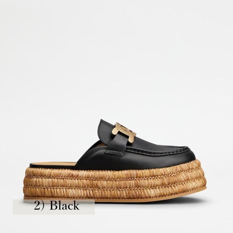TOD'S＊Kate Platform Mules レザー&ラフィア ミュール＊送料込