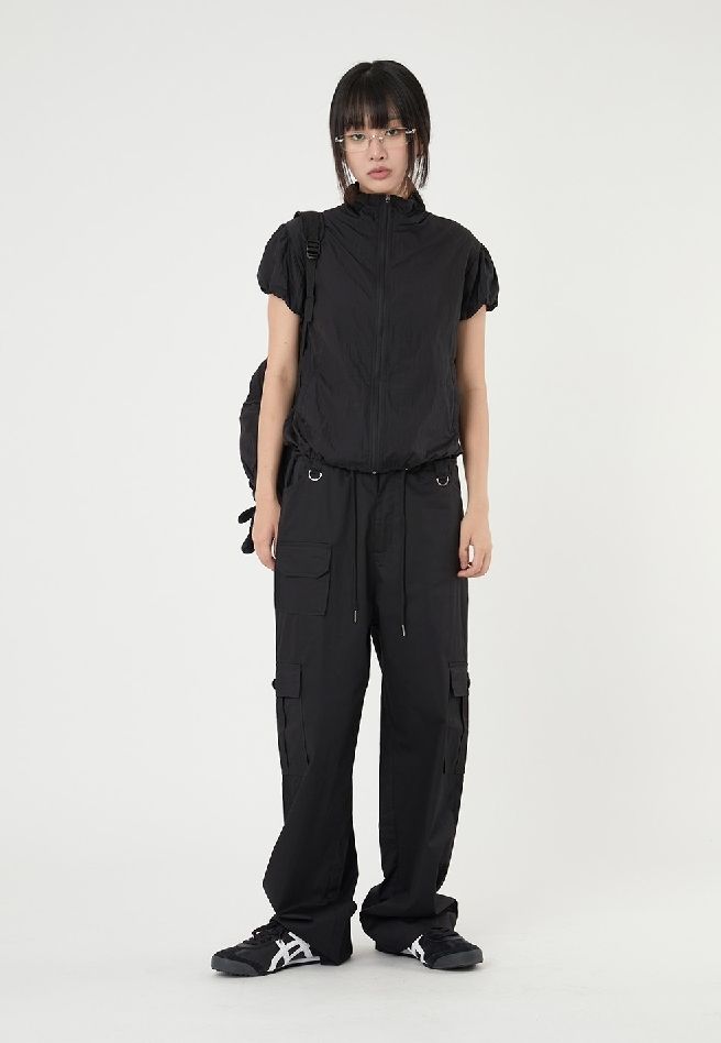 Raucohouse】Ringo pocket wide cotton cargo pants (Raucohouse
