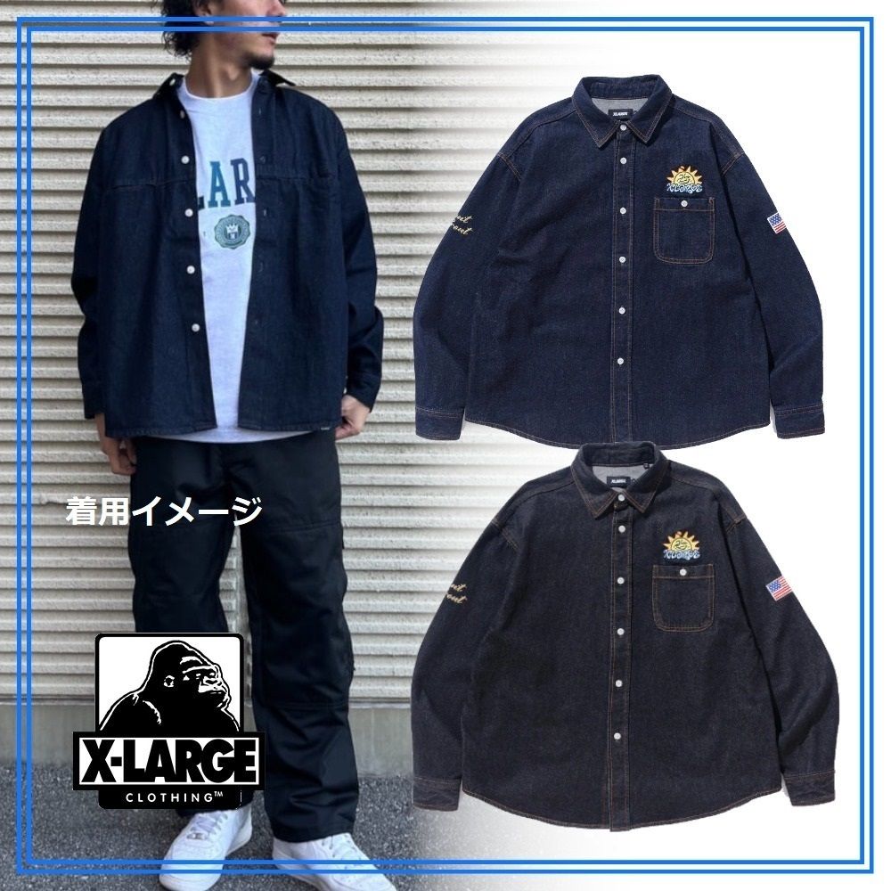 大人気 XLARGE SUNRISE DENIM L/S SHIRT デニム素材の長袖シャツ (X