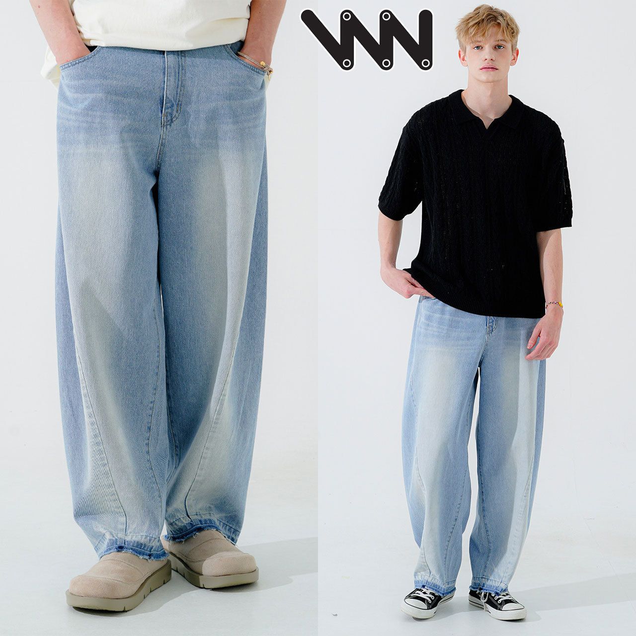 WV PROJECT正規品★Smudging Curved デニムパンツ WV PROJECT SMUDGING CURVED DENIM PANTS NA712 (WV PROJECT