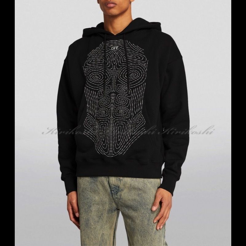 Off-White ロゴ ボディ ステッチ スケート コットン パーカー ◇Off-White 23SS◇ボディステッチスケートパーカー◇2色