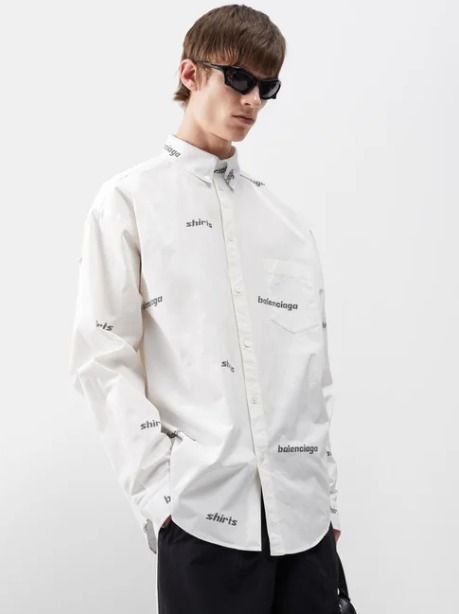 国内発送☆BALENCIAGA】ロゴプリント コットンポプリンシャツ