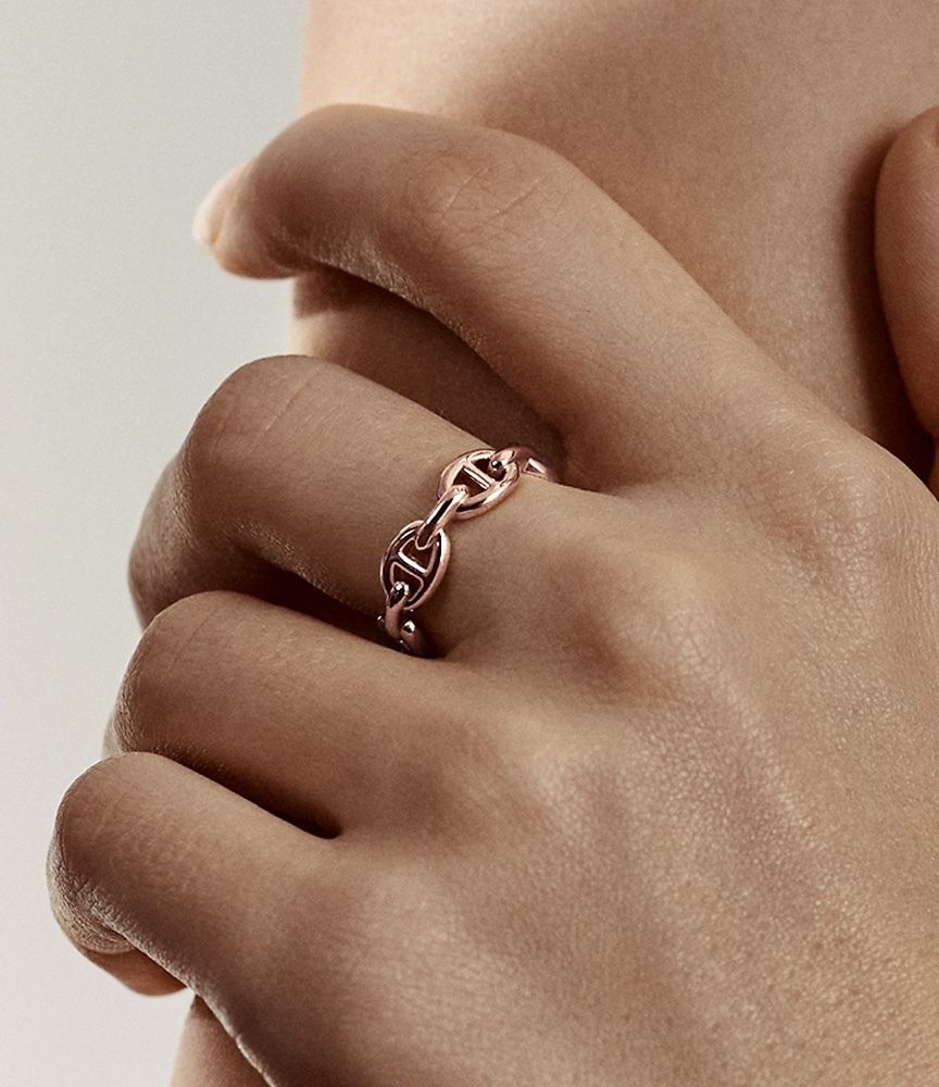 定番☆Hermes Chaine d'ancre Enchainee Ring, PM Pink Gold