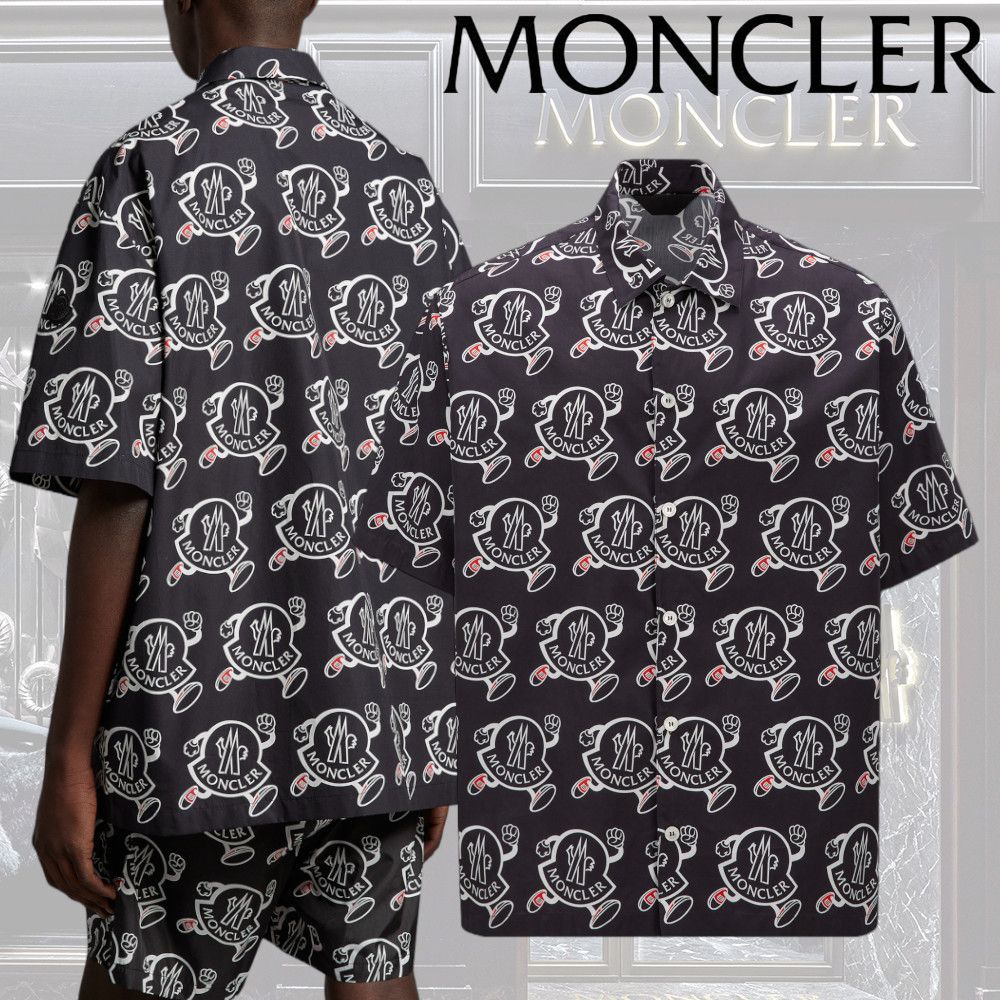 MONCLER】シャツ 半袖 コットン 柄シャツ ロゴ オーバーサイズ