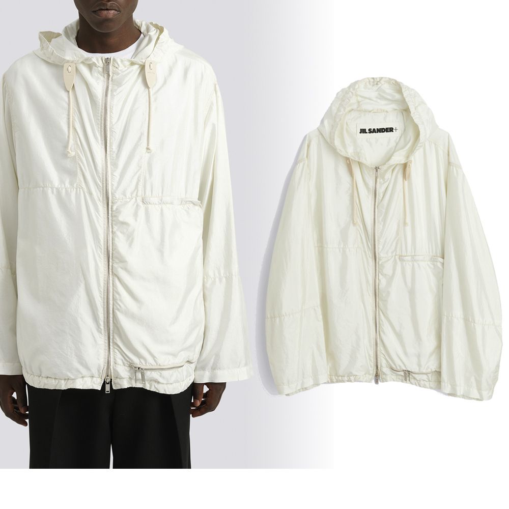 JIL SANDER】シルク ナイロン ジップアップ パーカー White (Jil