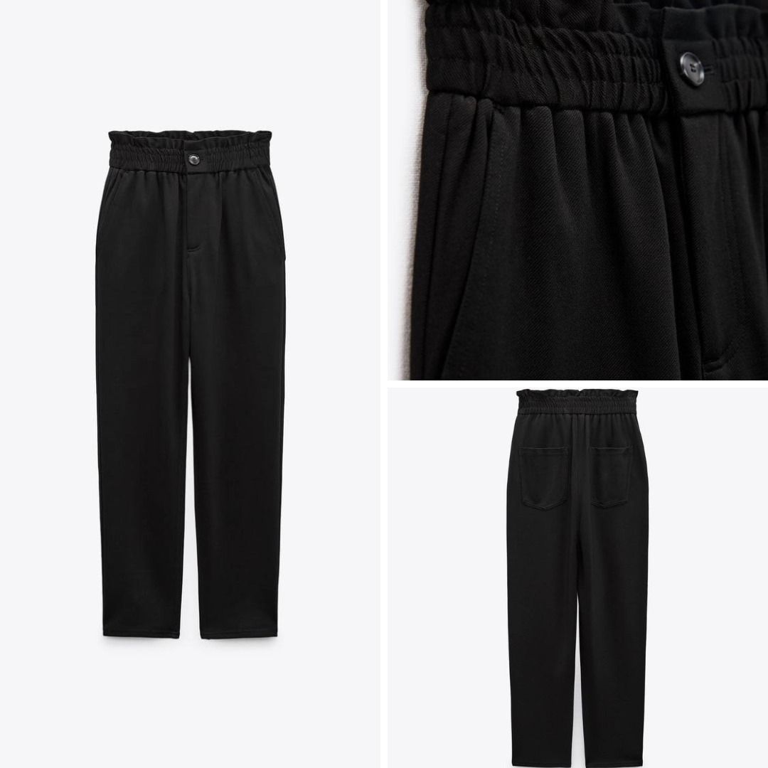 すぐ届く》ZARAストレッチウエストバンドペーパーバッグパンツ (ZARA