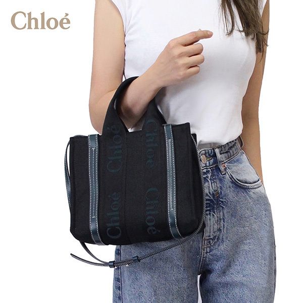 ネイビーChloe woodyスモールトートバッグ【正規品】