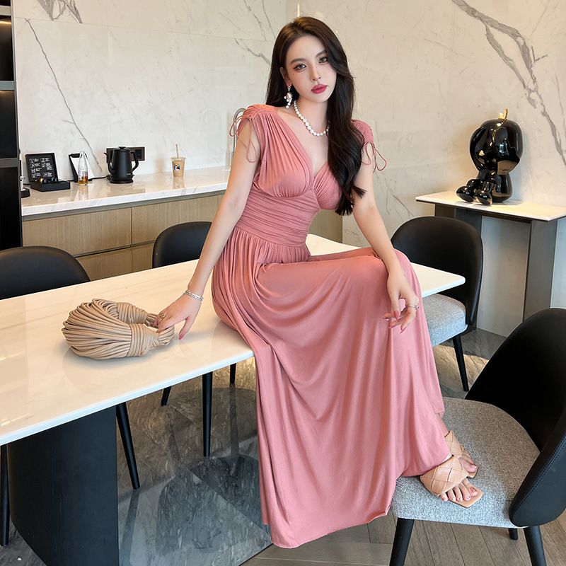 全2色 ドレス ロング ハイウエスト Vネック パーティー 結婚式 全2色 ドレス ロング ハイウエスト Vネック パーティー 結婚式