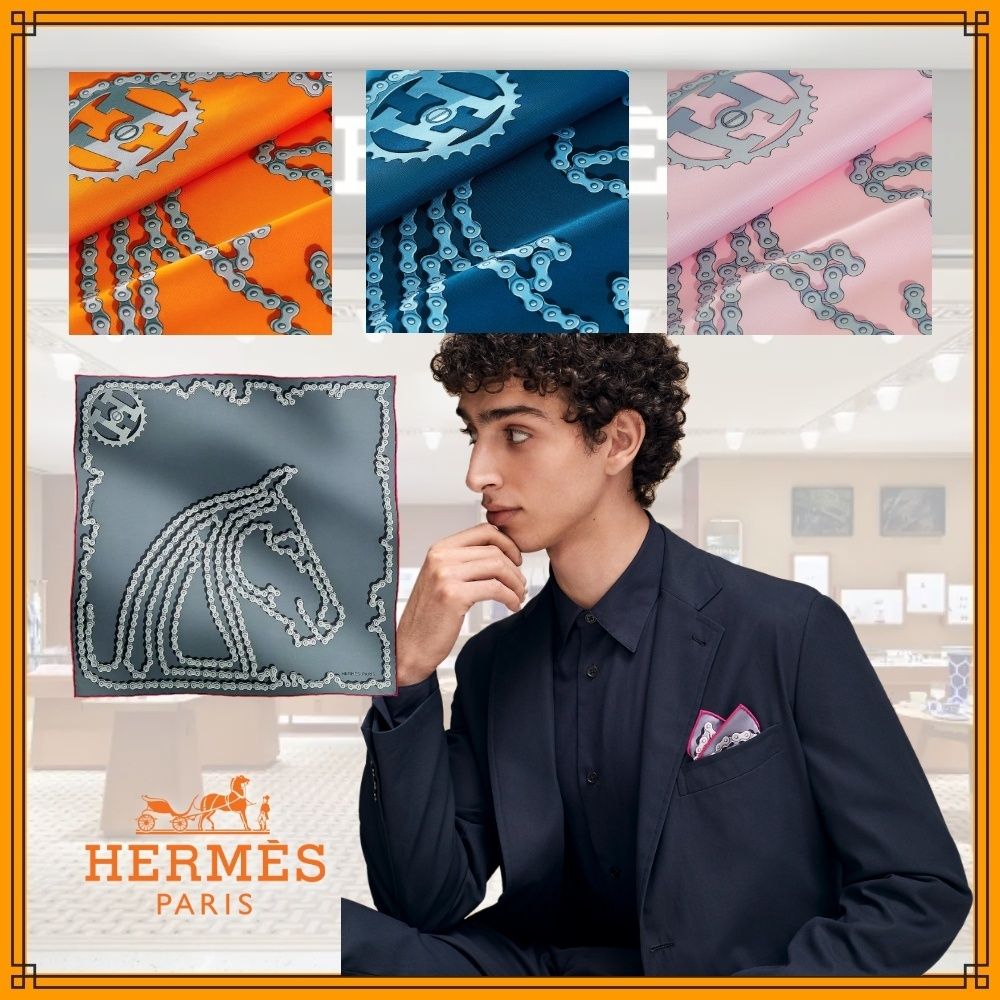 HERMES☆ポケット チーフ 45 Cheval Dechaine (HERMES/ハンカチ