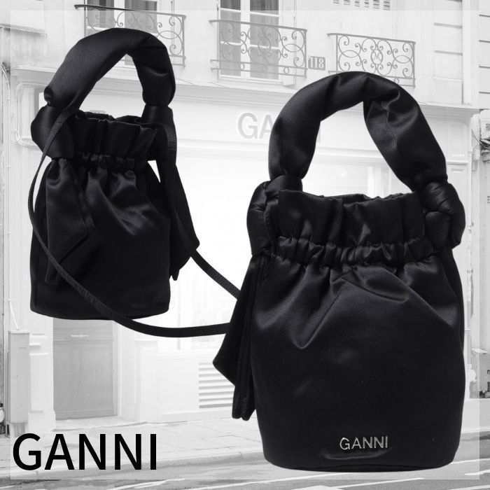 GANNI/ガニー オケージョン トップハンドル ノットバッグ 黒 (Ganni