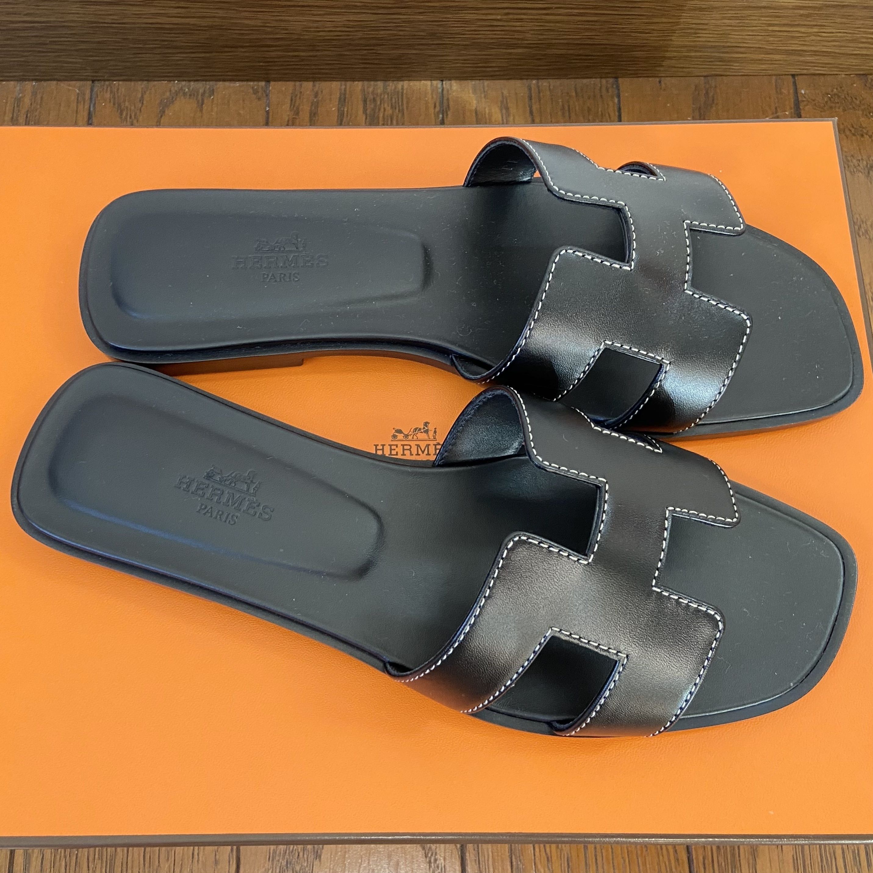 HERMES Leather Oran Sandals Size 35 EU Silver | eBay