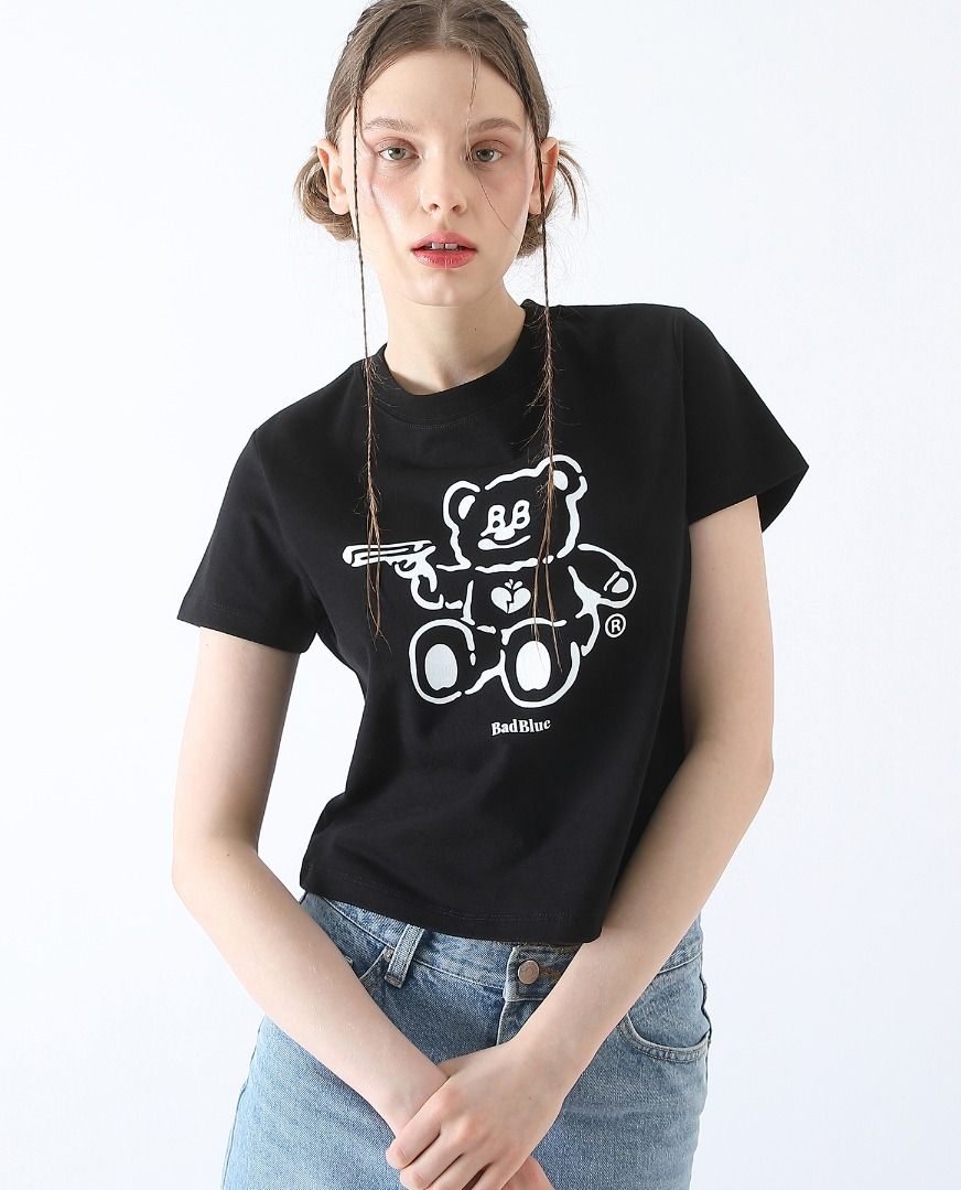 ☆23SS☆【Bad Blue】☆BadBear Patch Crop Te.e☆Tシャツ☆ 韓国BAD BLUE バッドブルー】BadBear Slim Tee (Bad Blue/T