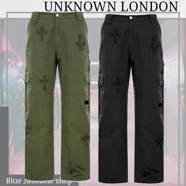 UNKNOWN LONDON】Cross Rhinestone Ripstop カーゴパンツ (UNKNOWN