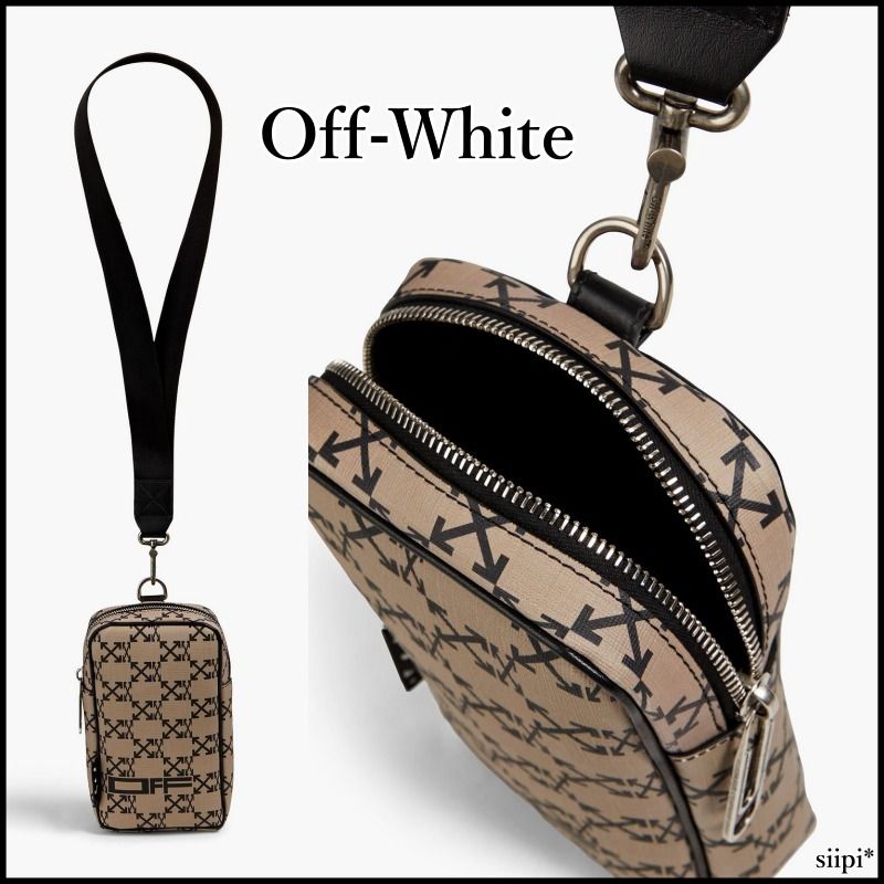 Off-White】 ストラップ付き フォンポーチ black beige*送料込 (Off