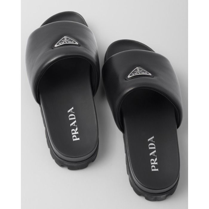 PRADA] パデッドナッパレザー スライドサンダル (PRADA/サンダル