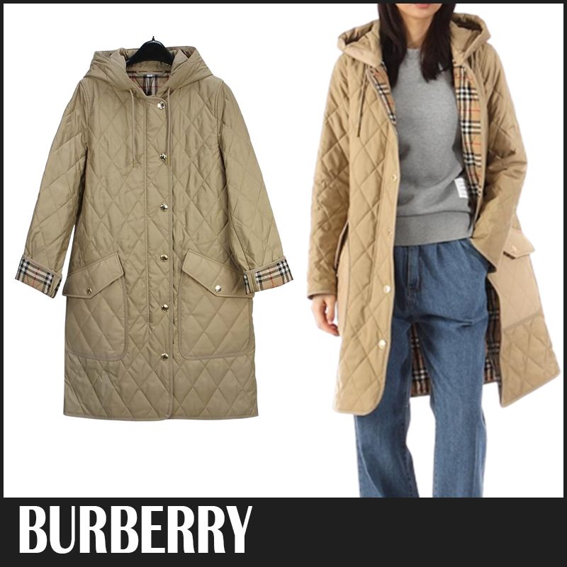 ☆韓国の人気☆【BURBERRY】☆ダイヤモンド キルト ジャケット☆ ☆送料関税込 BURBERRY ダイヤモンド キルト フード付きコート