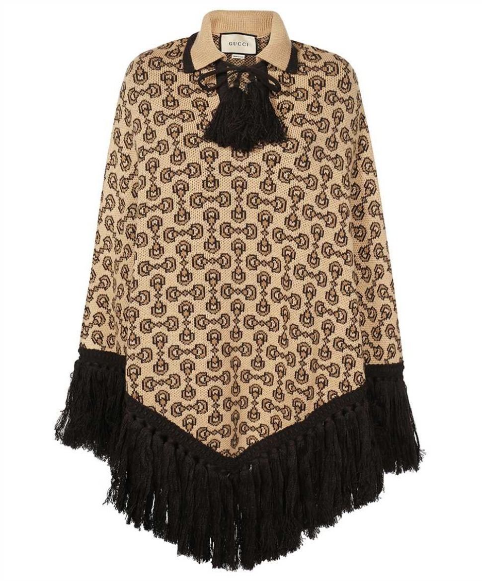 GUCCI ホースビット柄 フリンジ付き カシミア ポンチョ (GUCCI