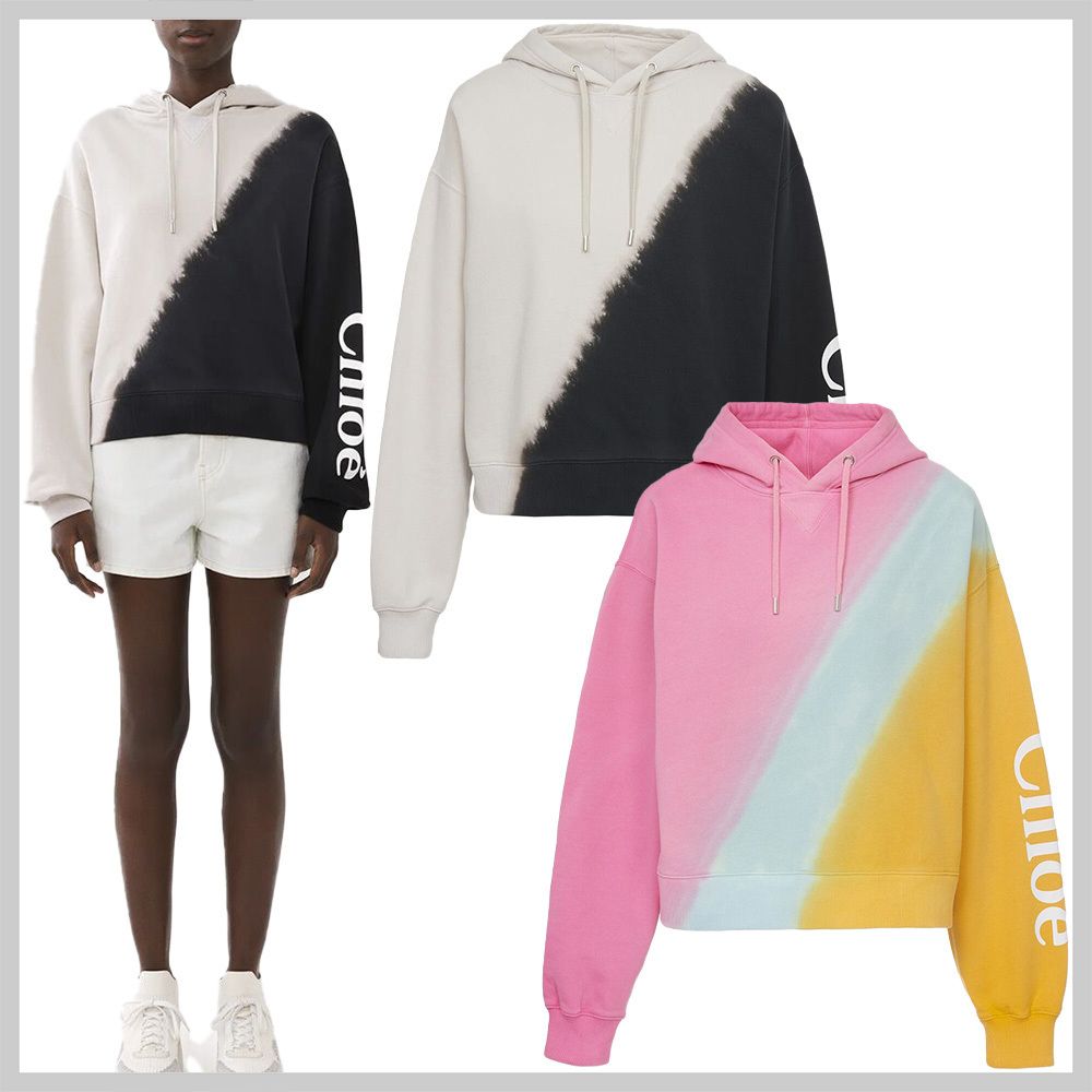関税込み【CHLOE】長袖 ロゴ入り フード スウェットシャツ (Chloe