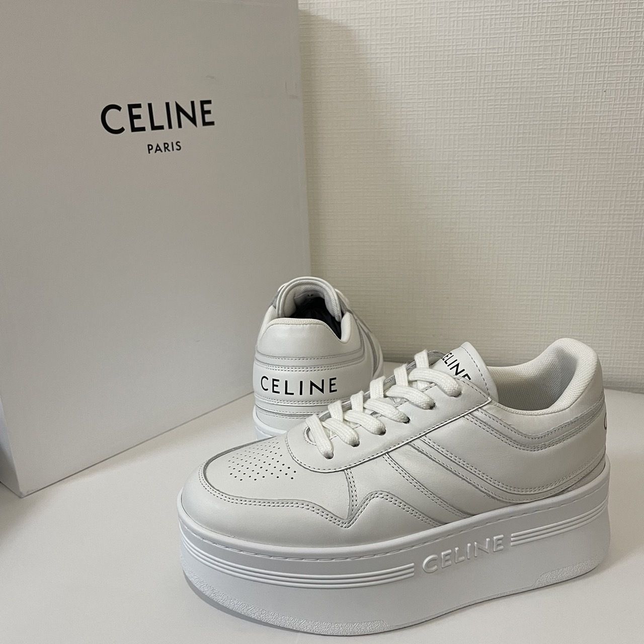 関税送料込【CELINE】ウェッジアウトソール ブロック スニーカー