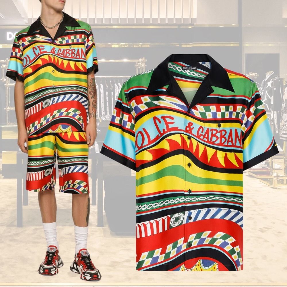 DOLCE＆GABBANA シルク100% 花柄 カットソー　38 Multicolorのウィメンズ マヨリカプリント シルク ポロシャツ