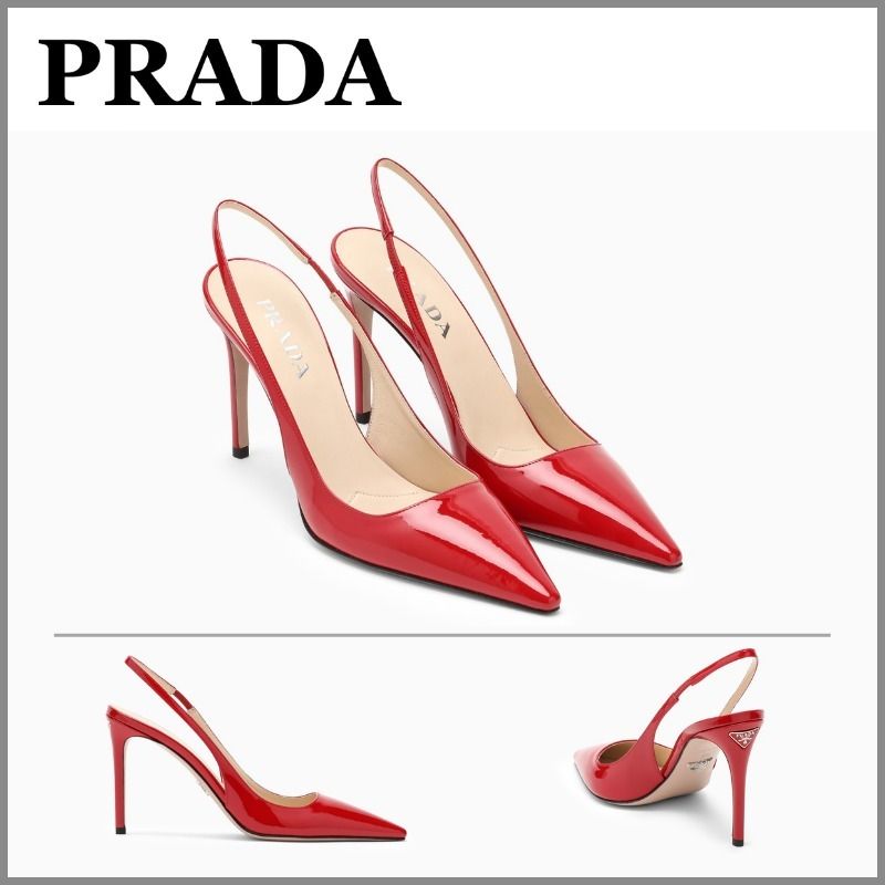 PRADA ロゴスリングバックパンプス ミュール 赤レッドバッグと (PRADA