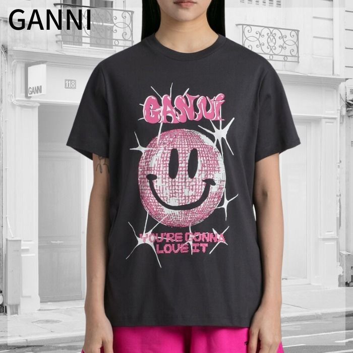 GANNI ベーシック スマイリー クルーネック Tシャツ ガニー (Ganni/T ...