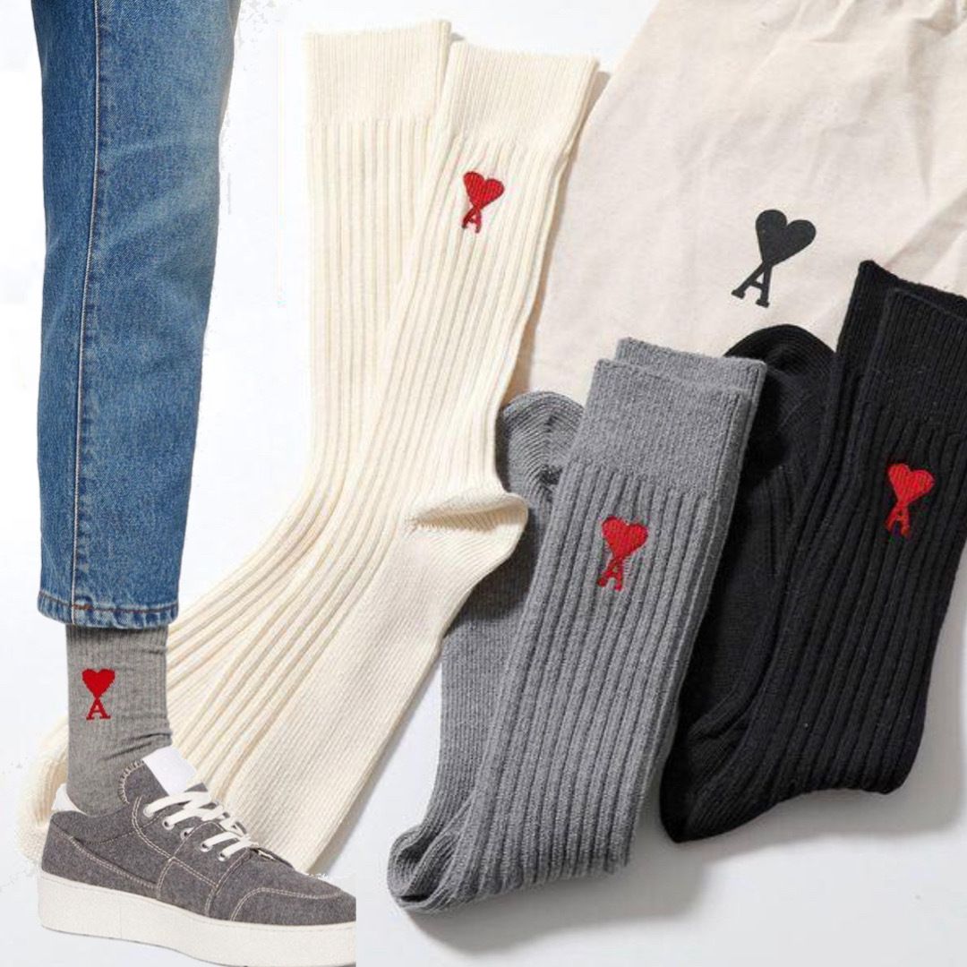 Ami paris 靴下 ソックスセット ロング ロゴ グレー 白 黒 (AMI PARIS
