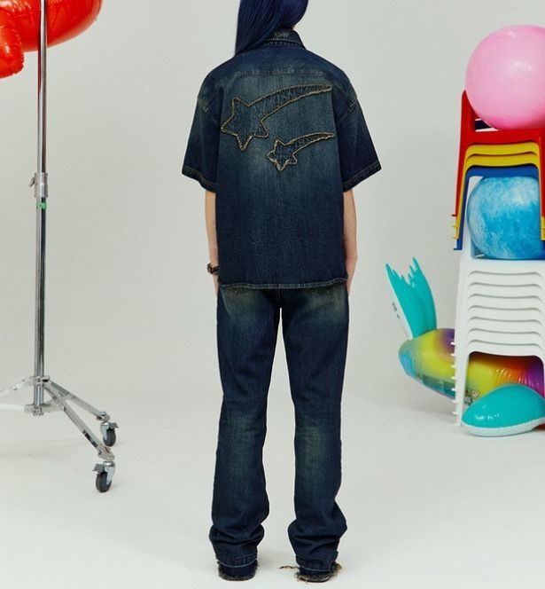 デニム・ジーパン THE MUSEUM VISITOR STAR DAMAGED BOOTSCUT DENIM PANTS MY666 THE MUSEUM VISITOR STAR DAMAGED BOOTSCUT DENIM PANTS MY666