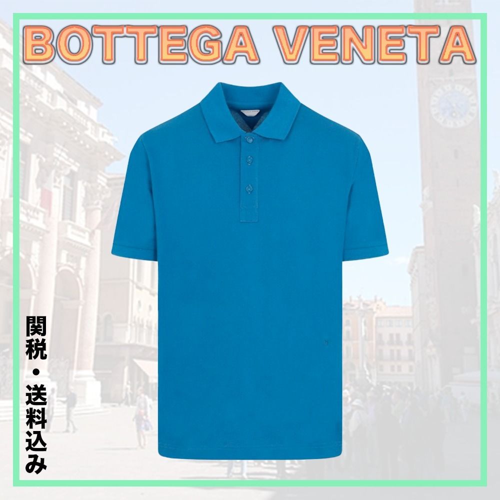 ボッテガ・ヴェネタ〉ブルーコットン BVロゴ 半袖ポロシャツ (BOTTEGA