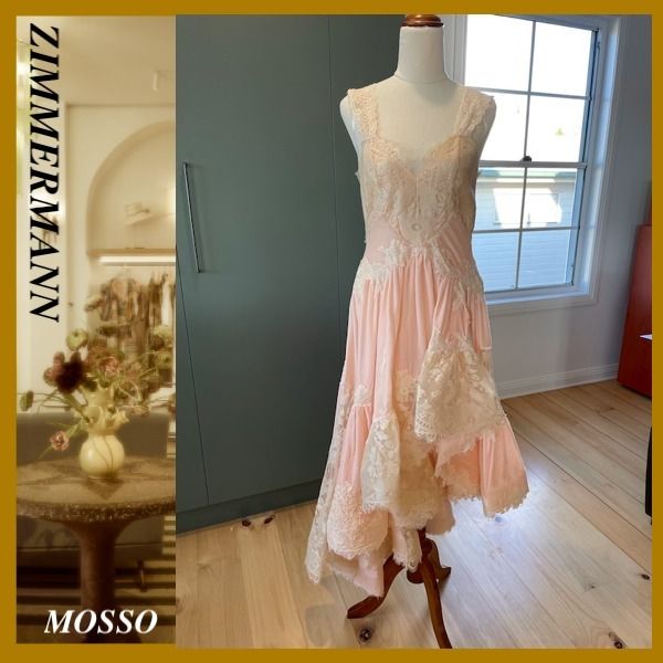 送料込/関税込■ZIMMERMANN■ ペイズリー コットン ミディドレス SALE] 七分丈フラワーレースペプラムトップス×シフォンドレープ