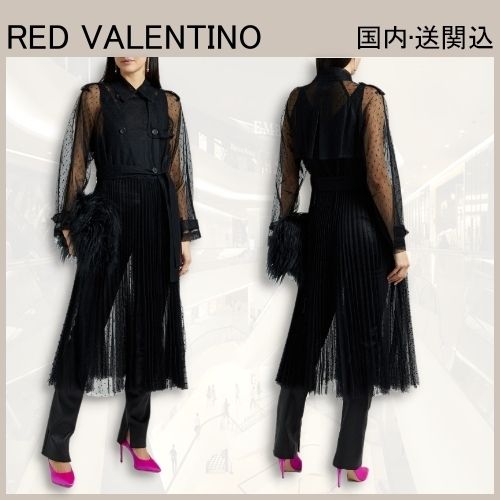 VIP☆RED VALENTINO ベルト付き ドットチュール トレンチコート (RED