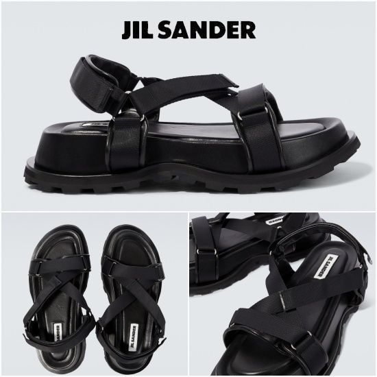 売れ筋がひ！ JIL ブラック SANDER*レザープラットフォームベルトサンダル 靴