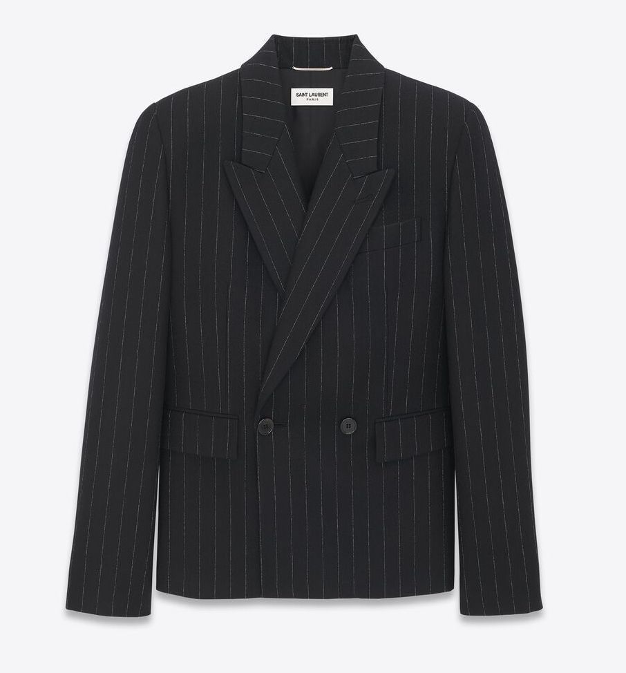 セール 一番安い Saint Laurent《ダブルブレスト ジャケット》ストライプ 直営店 ジャケット・アウター