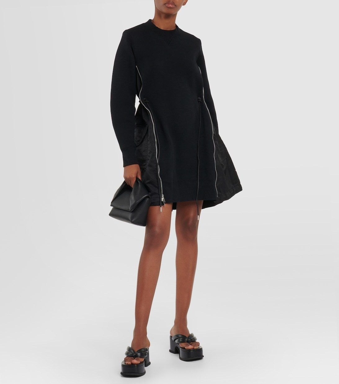 Sacai Sponge Sweat x Nylon Twill Dress in Navy x Khaki