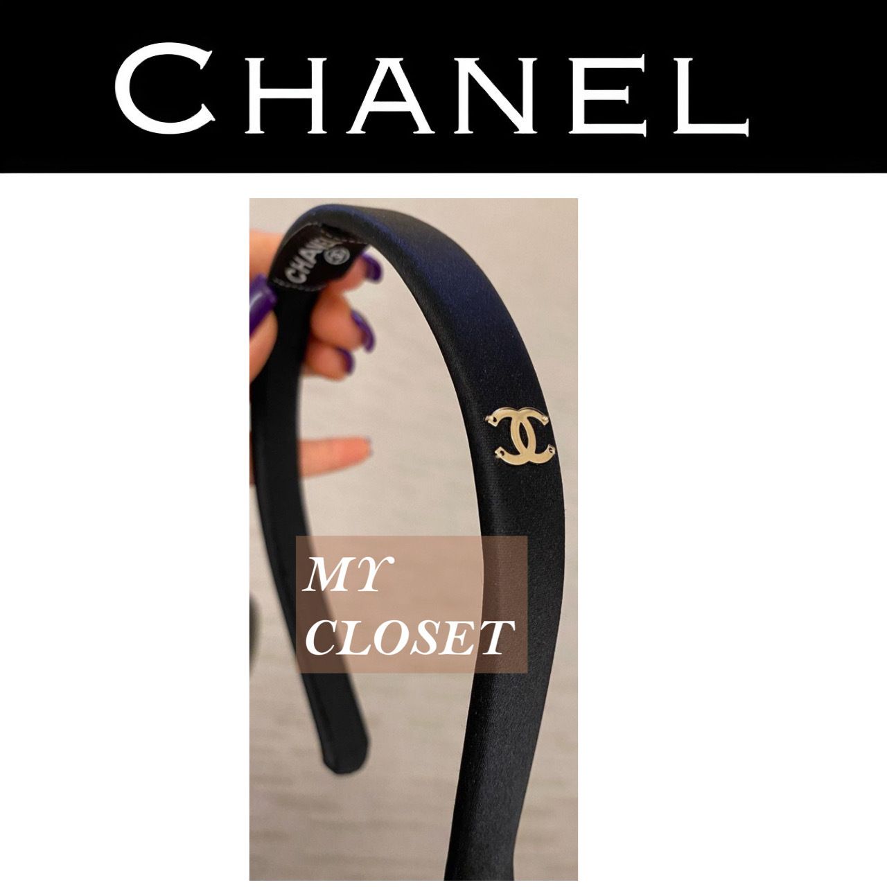 CHANEL 無地 カチューシャ ヘアバンド cc ロゴ ギフト 黒 細め (CHANEL